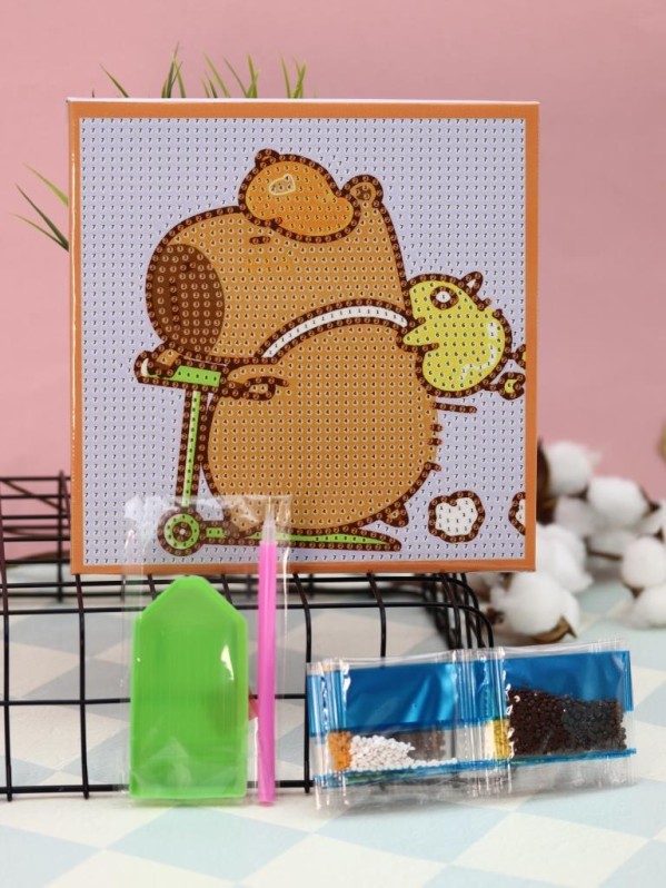 Алмазная мозаика на подрамнике Draw Me! "Капибара на мопеде", (20*20 см)