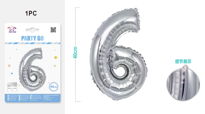 Шар фольгированный &quot;Milestone moments&quot; цифра 6, хром (40 см) 