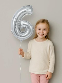 Шар фольгированный "Milestone moments" цифра 6, хром (40 см)