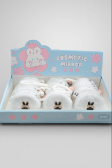 Плюшевое раскладное зеркало брелок "Bunny", белое, шоу-бокс 12 шт.