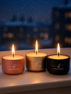 Набор свечей в мини-формате SF &quot;Caramel&quot;, &quot;Basil + Mint&quot;, &quot;Leather&quot;, 3 шт х 50г