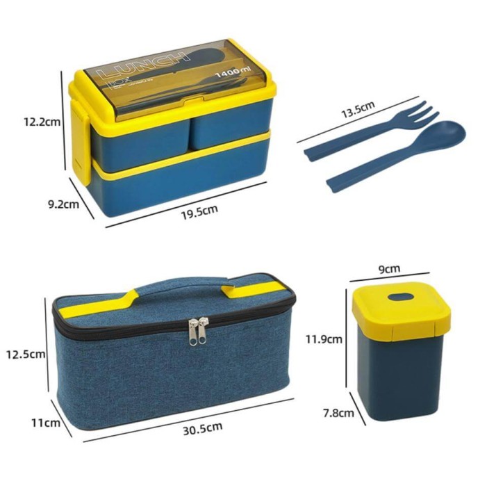 Набор ланчбоксов в термосумке &quot;Big lunch&quot;, синий, 2 яруса, 4 отделения (1400 мл) 
