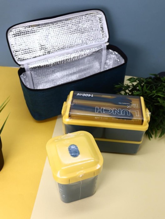 Набор ланчбоксов в термосумке &quot;Big lunch&quot;, синий, 2 яруса, 4 отделения (1400 мл) 