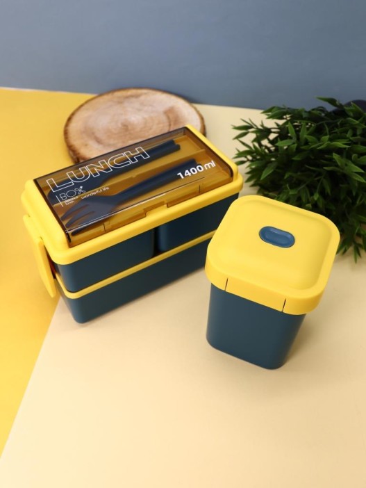 Набор ланчбоксов в термосумке &quot;Big lunch&quot;, синий, 2 яруса, 4 отделения (1400 мл) 