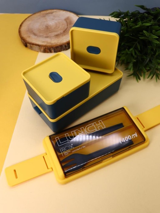 Набор ланчбоксов в термосумке &quot;Big lunch&quot;, синий, 2 яруса, 4 отделения (1400 мл) 