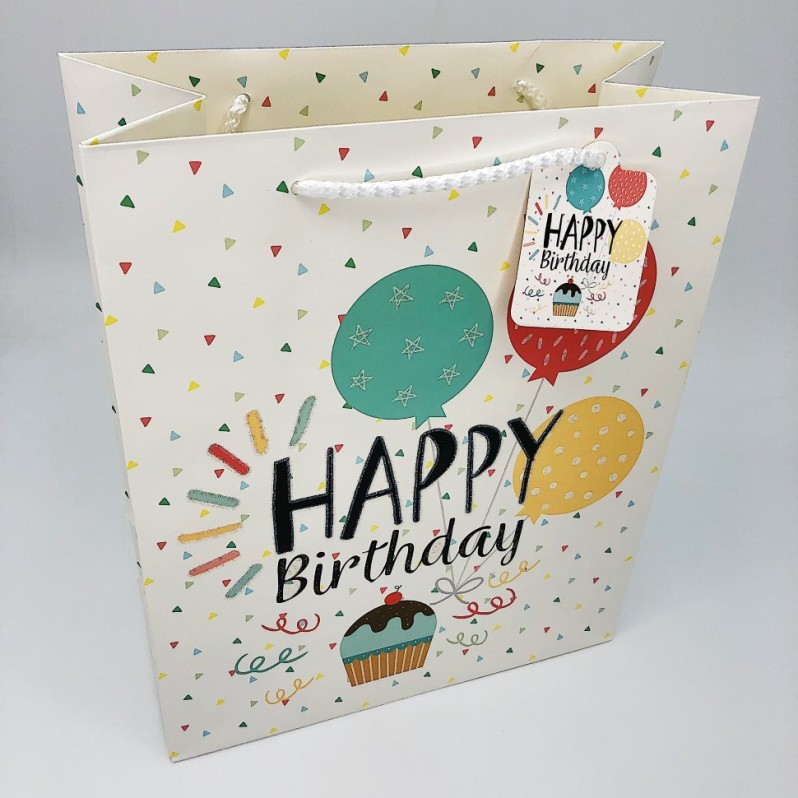 Пакет подарочный &quot;Happy birthday cake&quot;, M 