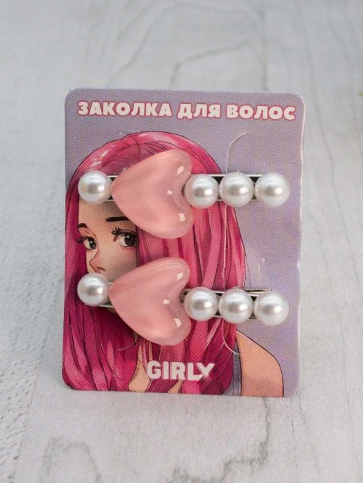 Набор заколкок для волос GIRLY 2 шт. &quot;Pearl heart&quot;, pink 