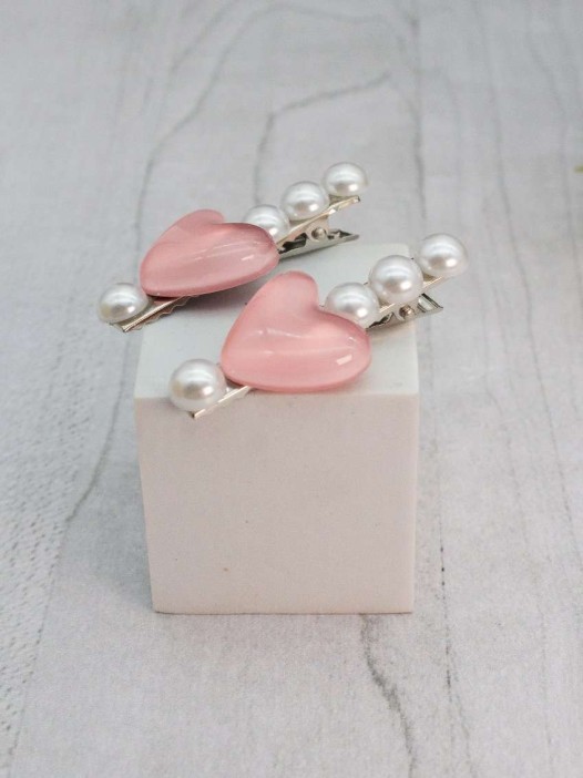 Набор заколкок для волос GIRLY 2 шт. &quot;Pearl heart&quot;, pink 