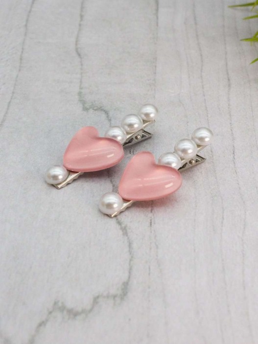 Набор заколкок для волос GIRLY 2 шт. &quot;Pearl heart&quot;, pink 