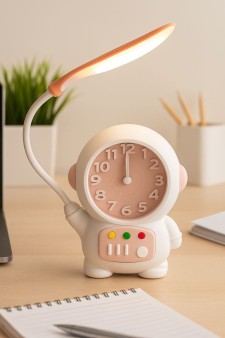 Часы-будильник со светильником «Cheerful cosmonaut», pink