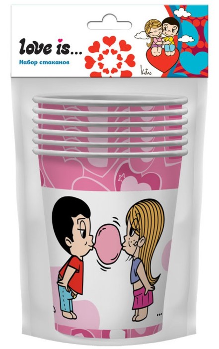 Набор бумажных стаканов 6шт. Love is..., 250 мл 