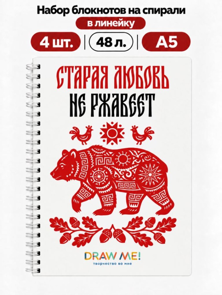 Набор блокнотов на спирали в линейку А5 Draw Me! 4шт. "Любовь не ржавеет", 48л.
