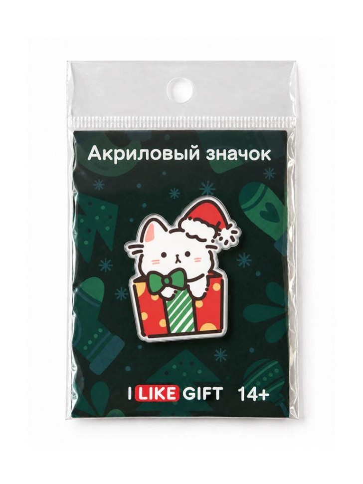 Значок акриловый iLikeGift "Новогодний котик", красный
