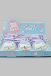Плюшевое раскладное зеркало брелок "Cat", фиолетовое, шоу-бокс 12 шт.