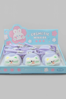 Плюшевое раскладное зеркало брелок "Cat", фиолетовое, шоу-бокс 12 шт.