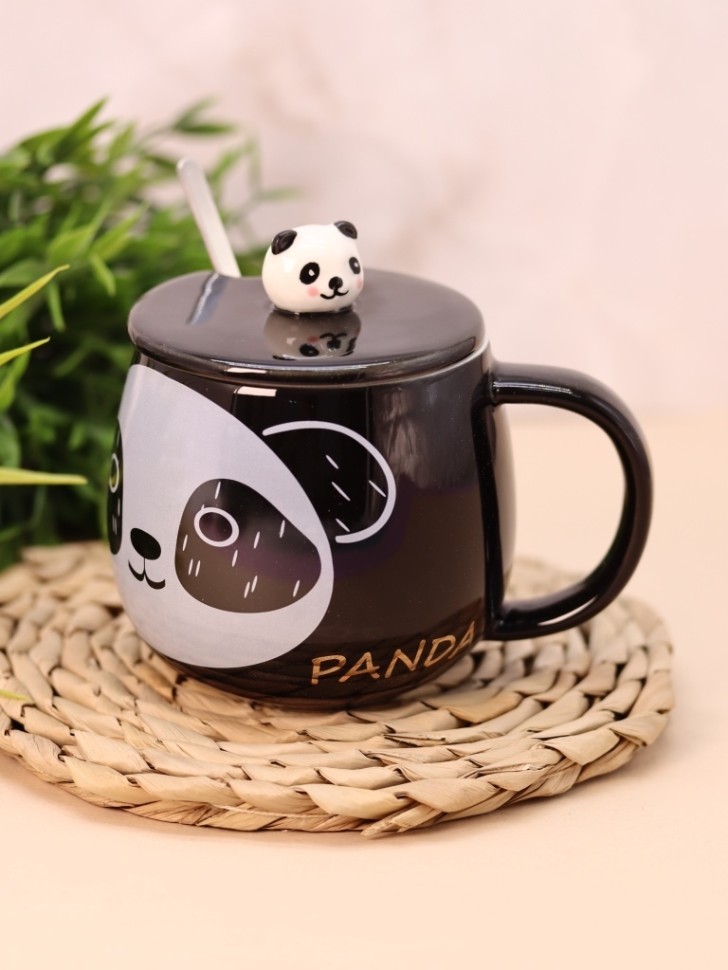 Кружка "King Panda face", black (420 мл)