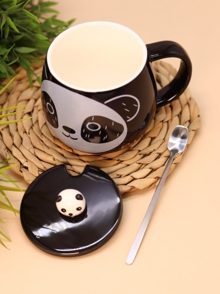 Кружка "King Panda face", black (420 мл)