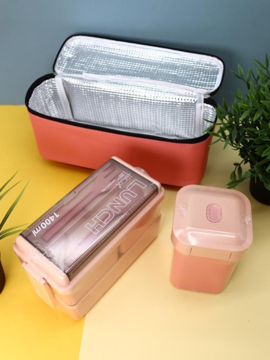 Набор ланчбоксов в термосумке "Big lunch", розовый, 2 яруса, 4 отделения (1400 мл) 