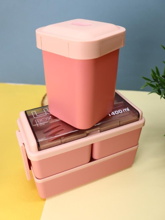 Набор ланчбоксов в термосумке "Big lunch", розовый, 2 яруса, 4 отделения (1400 мл) 