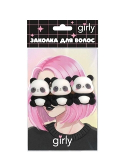 Заколка для волос GIRLY "Три панды", черная