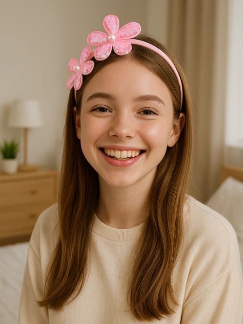 Ободок для волос GIRLY "Розовый цветок", розовый