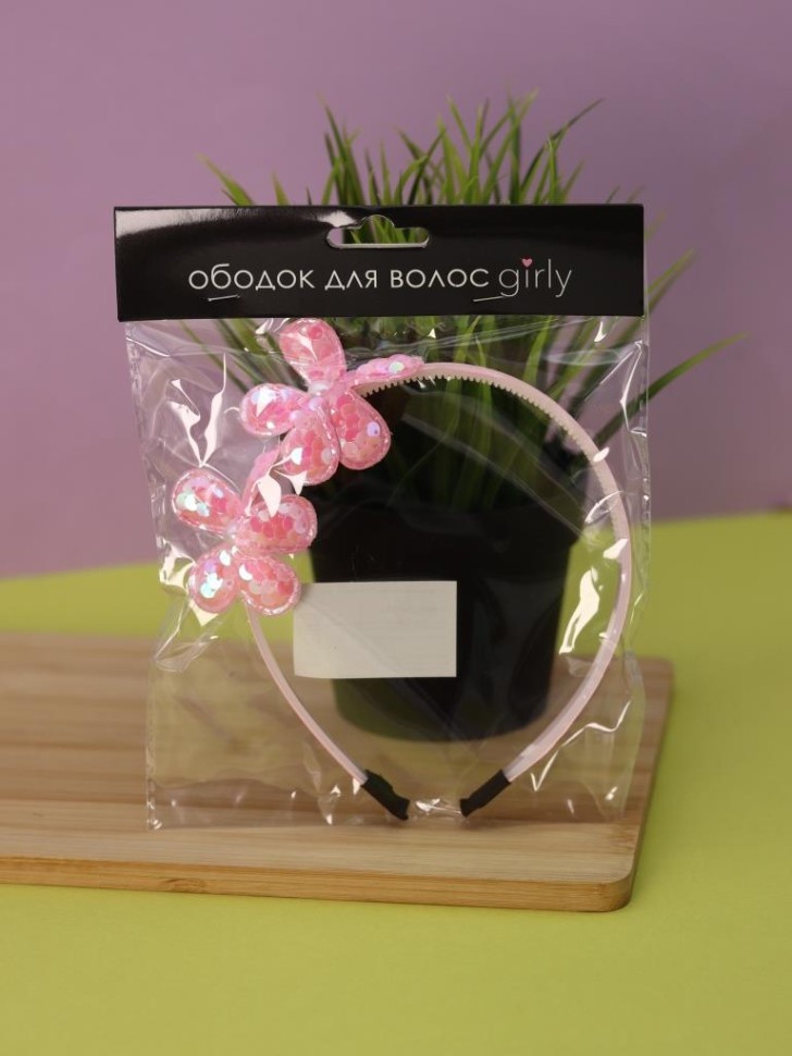 Ободок для волос GIRLY "Розовый цветок", розовый