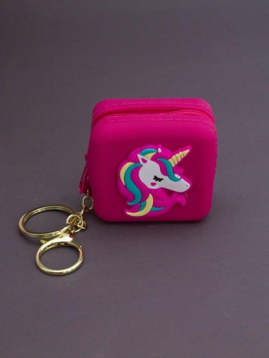 Брелок-кошелек силиконовый с карабином "Единорожка" розовый 6*6 см 