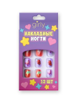 Накладные ногти GIRLY "Бантик", 12 шт., с клеевыми пластинами