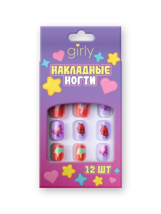 Накладные ногти GIRLY «Bow», 12 шт., с клеевыми пластинами 