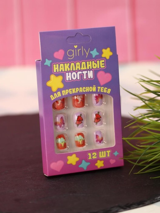 Накладные ногти GIRLY «Bow», 12 шт., с клеевыми пластинами 