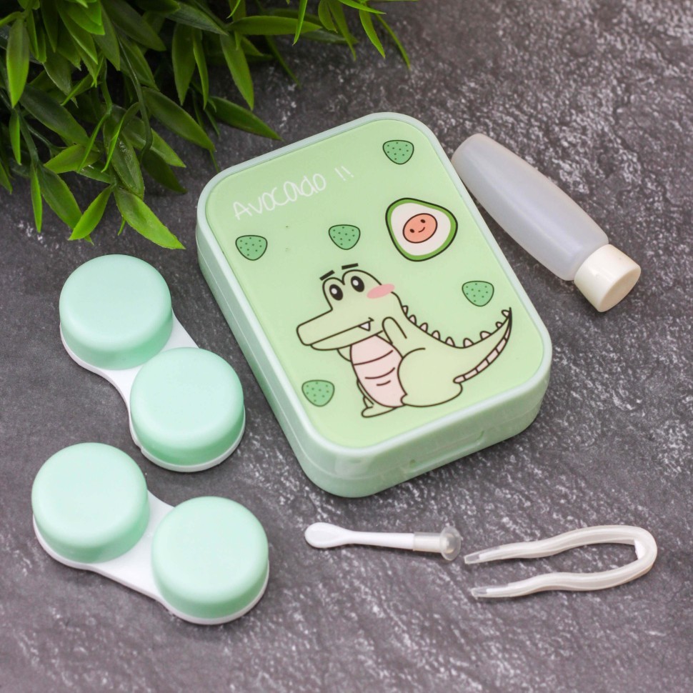 Контейнер для линз "Динозавр и авокадо", зеленый