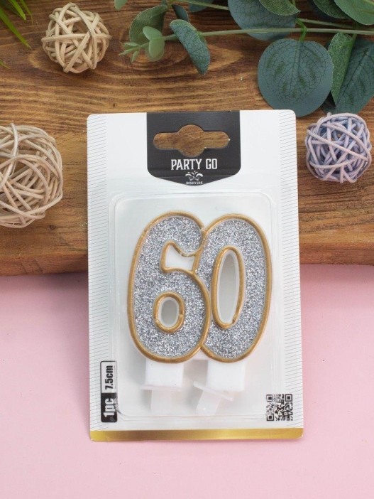 Свеча для торта &quot;Shiny number&quot; число 60, (7,5 см) 