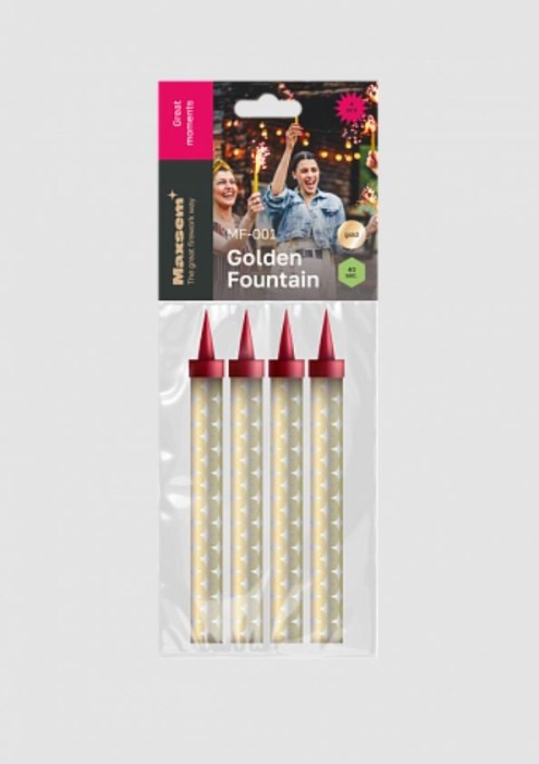 Тортовая свеча &quot;Golden Fountain&quot;, золотые искры (12см, 40 сек, 4шт) 