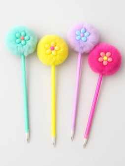 Ручка шариковая с помпоном "Мягкий цветок", микс