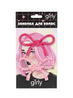 Набор заколок для волос GIRLY 2 шт. "Bows", pink