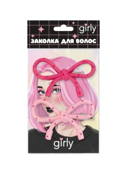 Набор заколок для волос GIRLY 2 шт. "Bows", pink