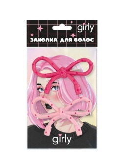Набор заколок для волос GIRLY 2 шт. "Bows", pink