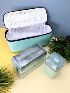 Набор ланчбоксов в термосумке &quot;Big lunch&quot;, зелёный, 2 яруса, 4 отделения (1400 мл)