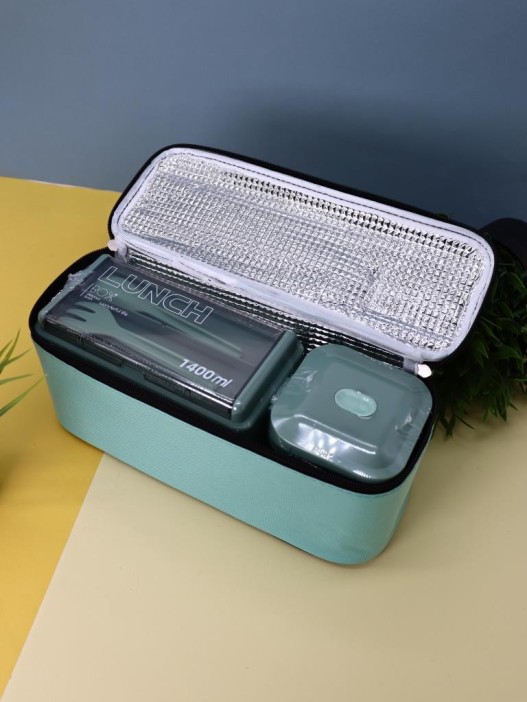 Набор ланчбоксов в термосумке "Big lunch", зелёный, 2 яруса, 4 отделения (1400 мл) 