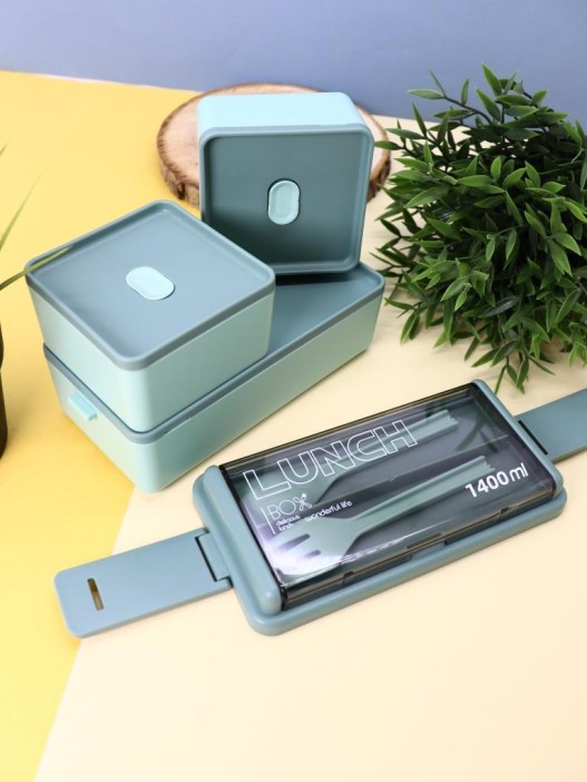 Набор ланчбоксов в термосумке "Big lunch", зелёный, 2 яруса, 4 отделения (1400 мл) 