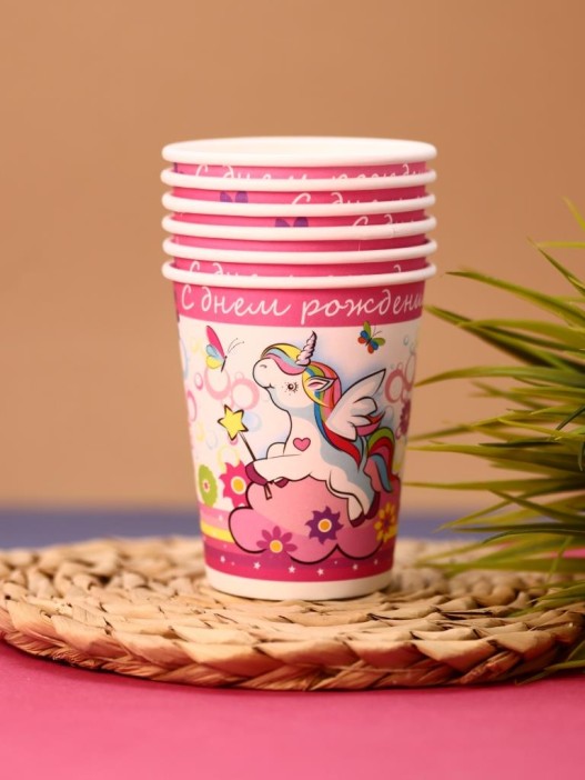 Набор бумажных стаканов 6 шт. "Единорожка!" (250 мл) 