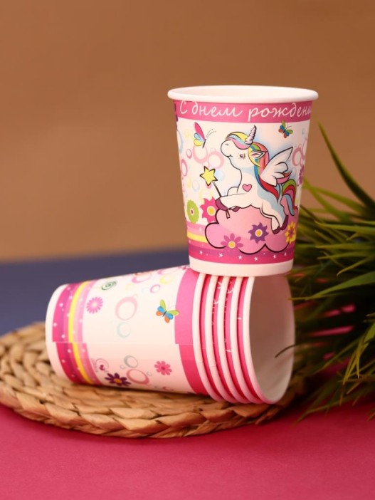 Набор бумажных стаканов 6 шт. "Единорожка!" (250 мл) 