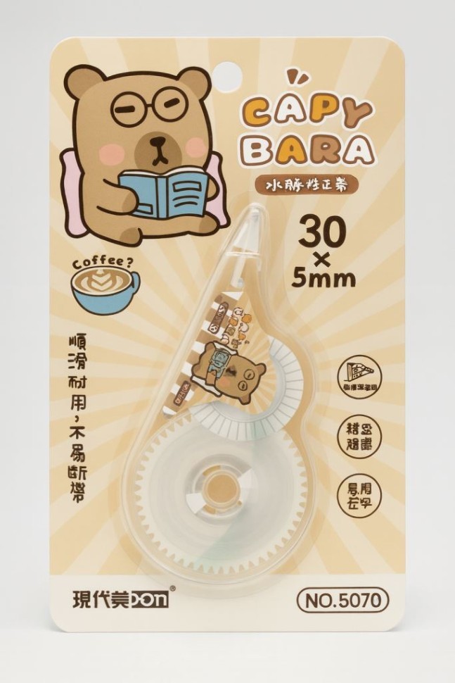 Корректор "Капибара с книгой", 30м*5мм, белый