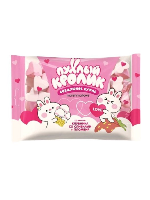 Жевательный зефир (Marshmallows) &quot;Пухлый кролик&quot;со вкусом Пломбир и Клубника со сливками 130гр 