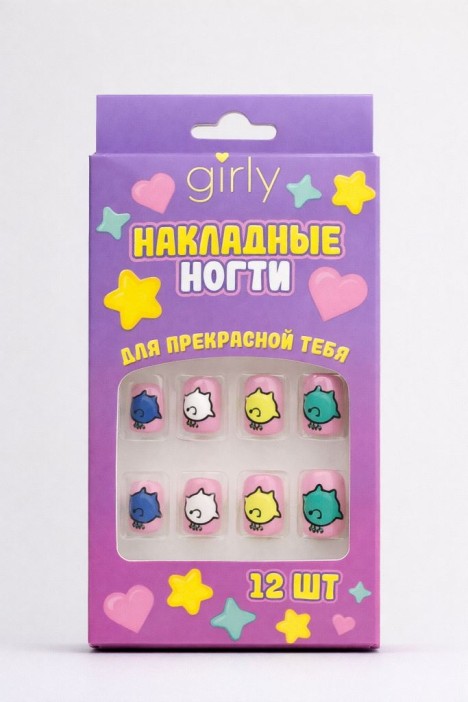 Накладные ногти GIRLY "Птица", 12 шт., с клеевыми пластинами 