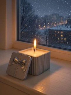 Свеча декоративная с подсвечником &quot;Презент&quot; с крышкой (8х8х4,5см)