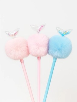 Ручка шариковая с помпоном "Хвост русалки", микс