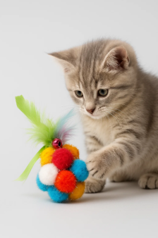 Игрушка для кошек "Шар из помпонов с пером", звенящая