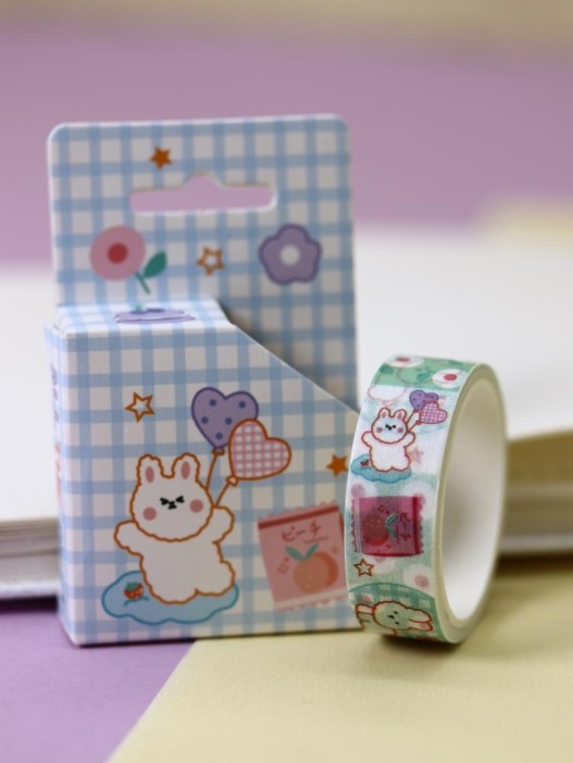 Декоративный скотч "Rabbit", cell blue-white 