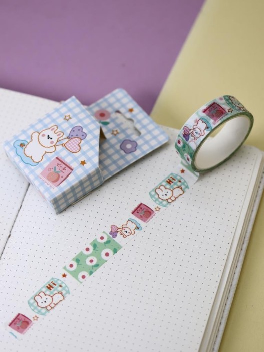 Декоративный скотч "Rabbit", cell blue-white 